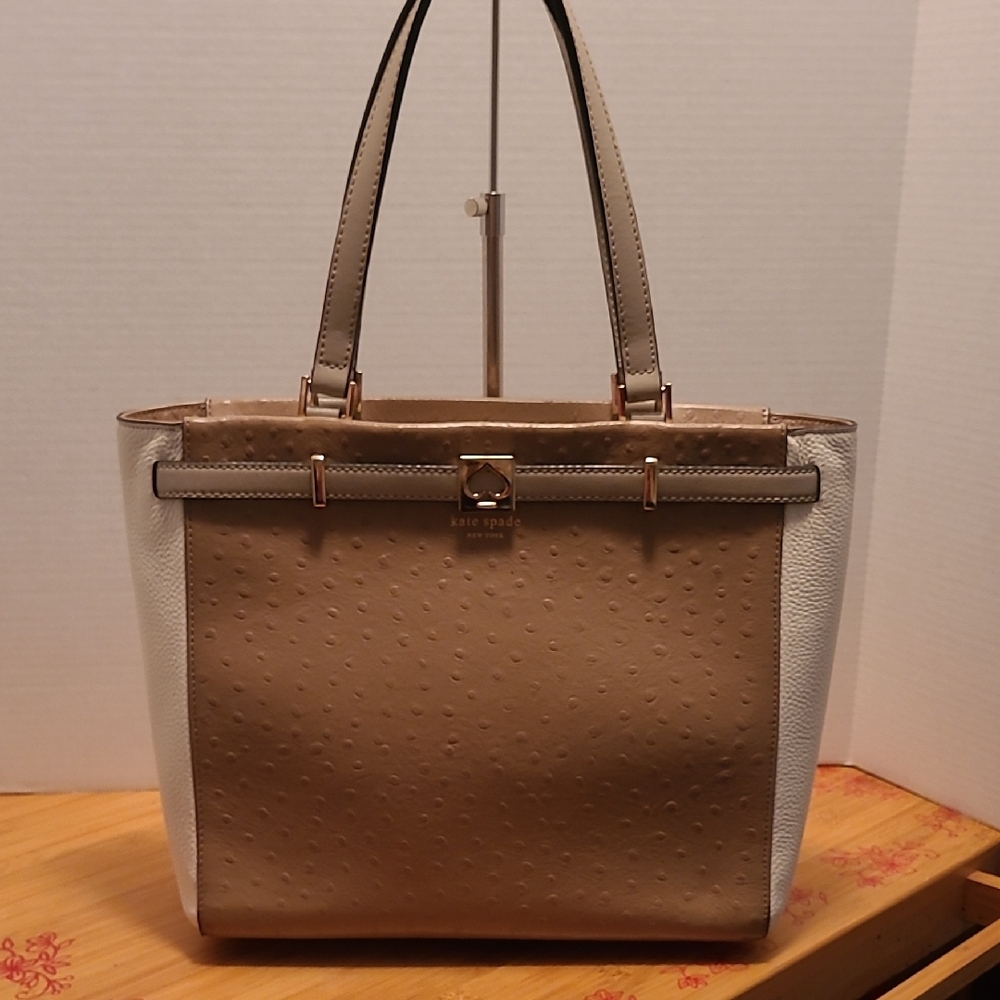 Kate Spade Tan and White Elegant Tote